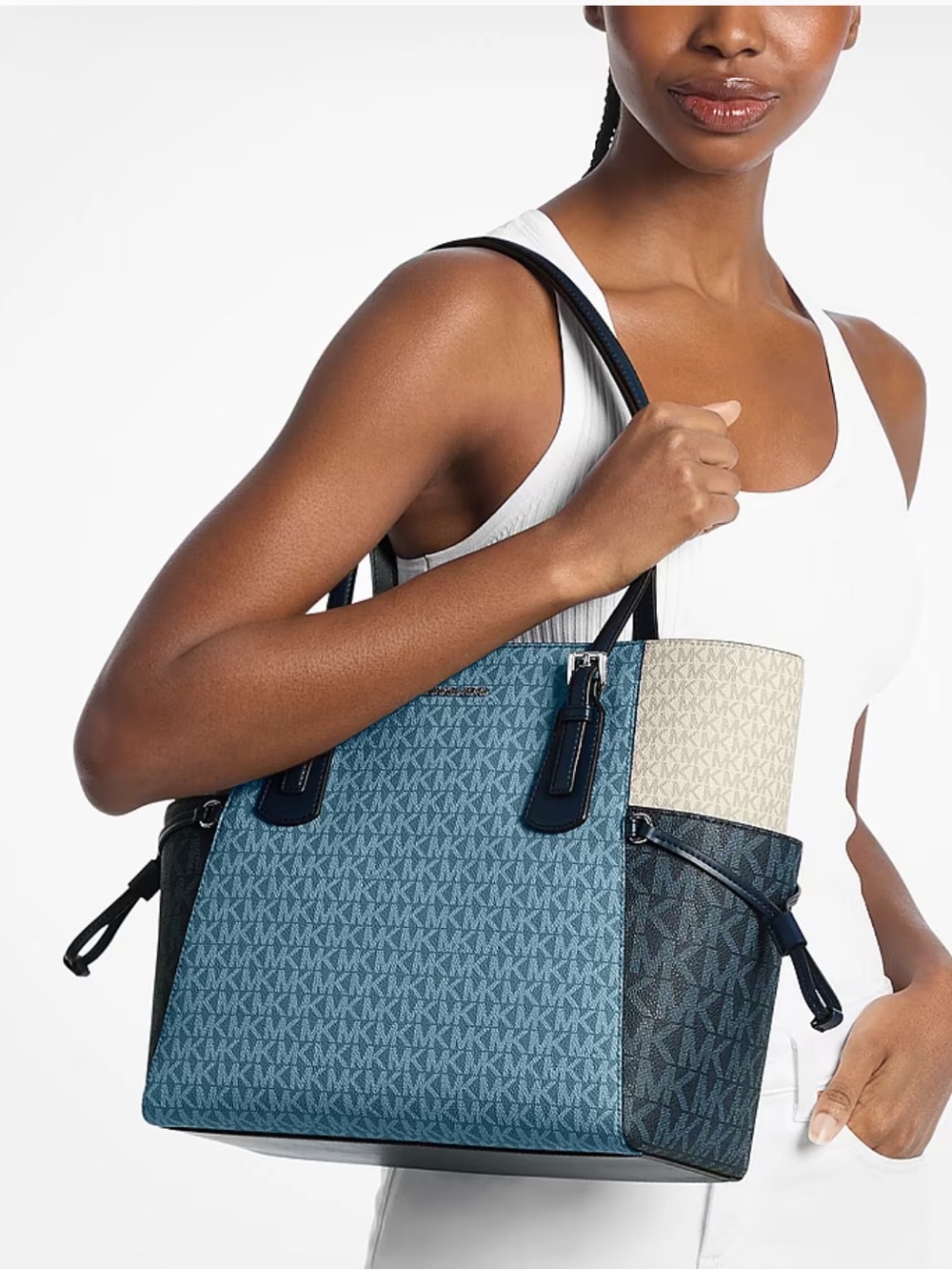 Michael Kors Voyager Large Color-Block Signature Logo Tote Shoulder Bag